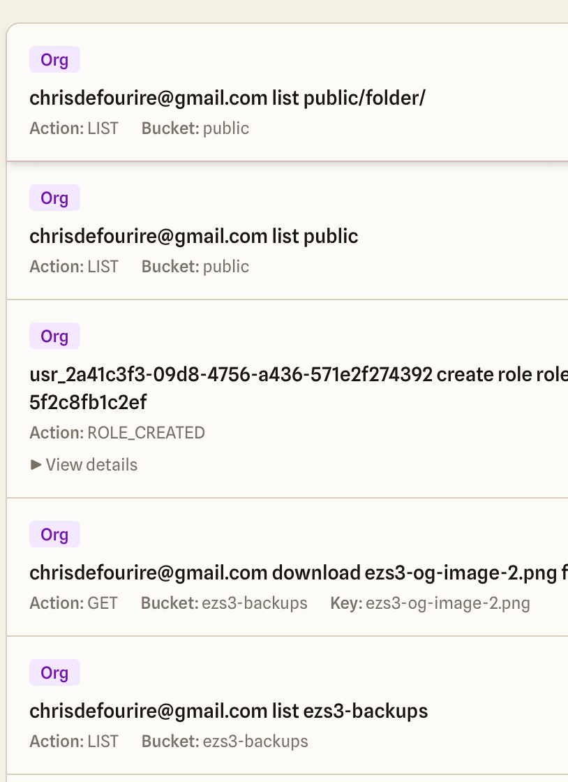 Audit trail screen