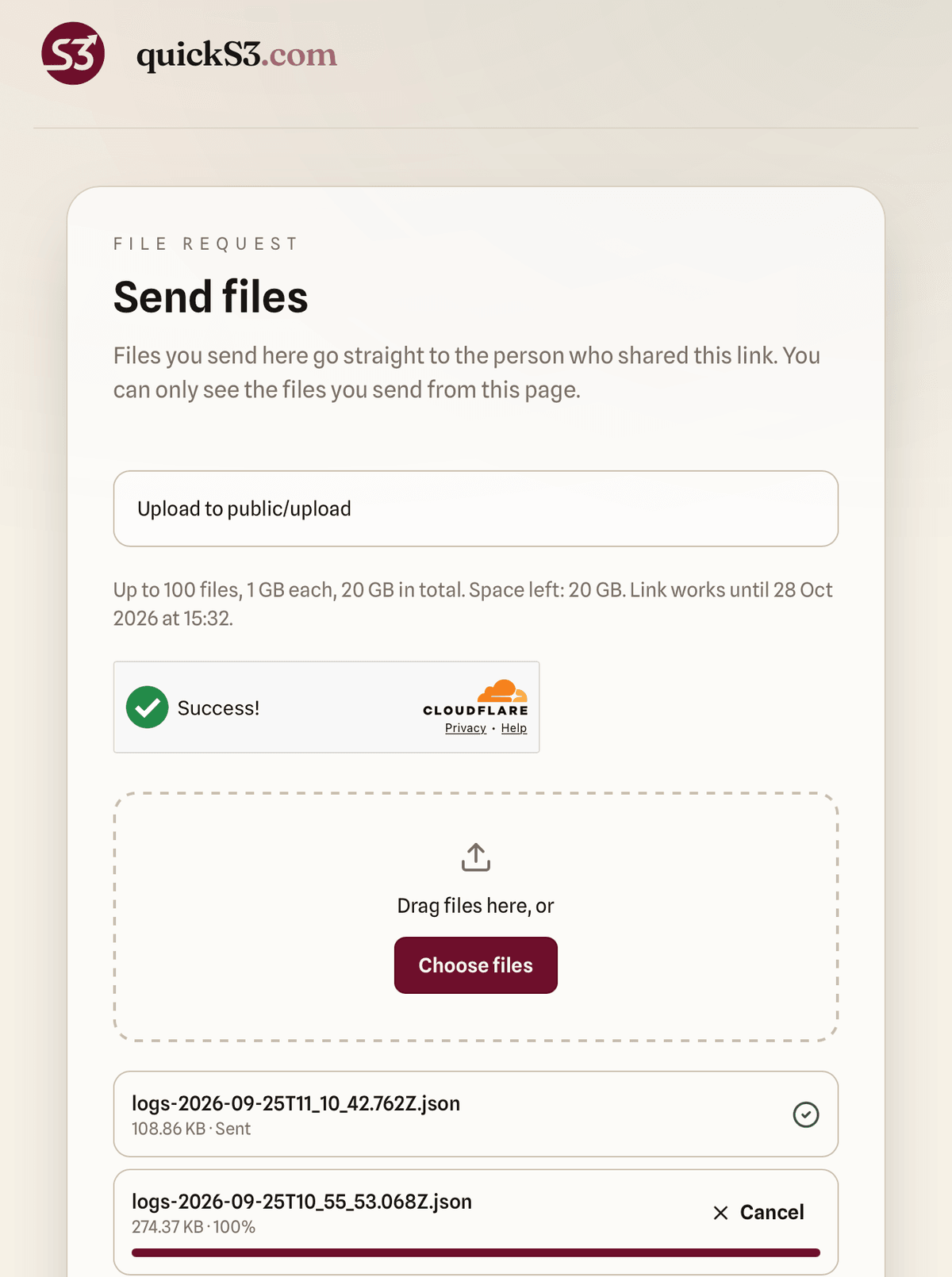 File request upload page