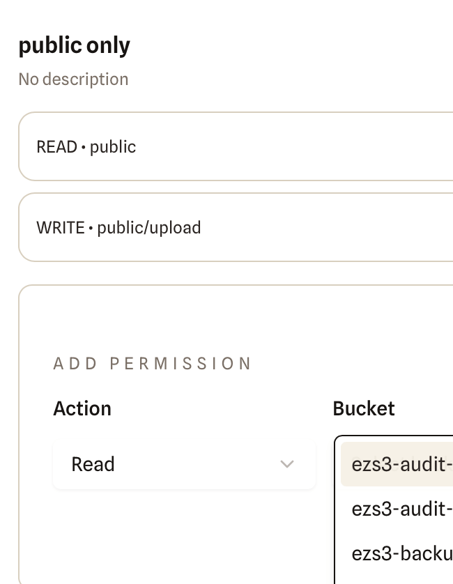 Permissions screen