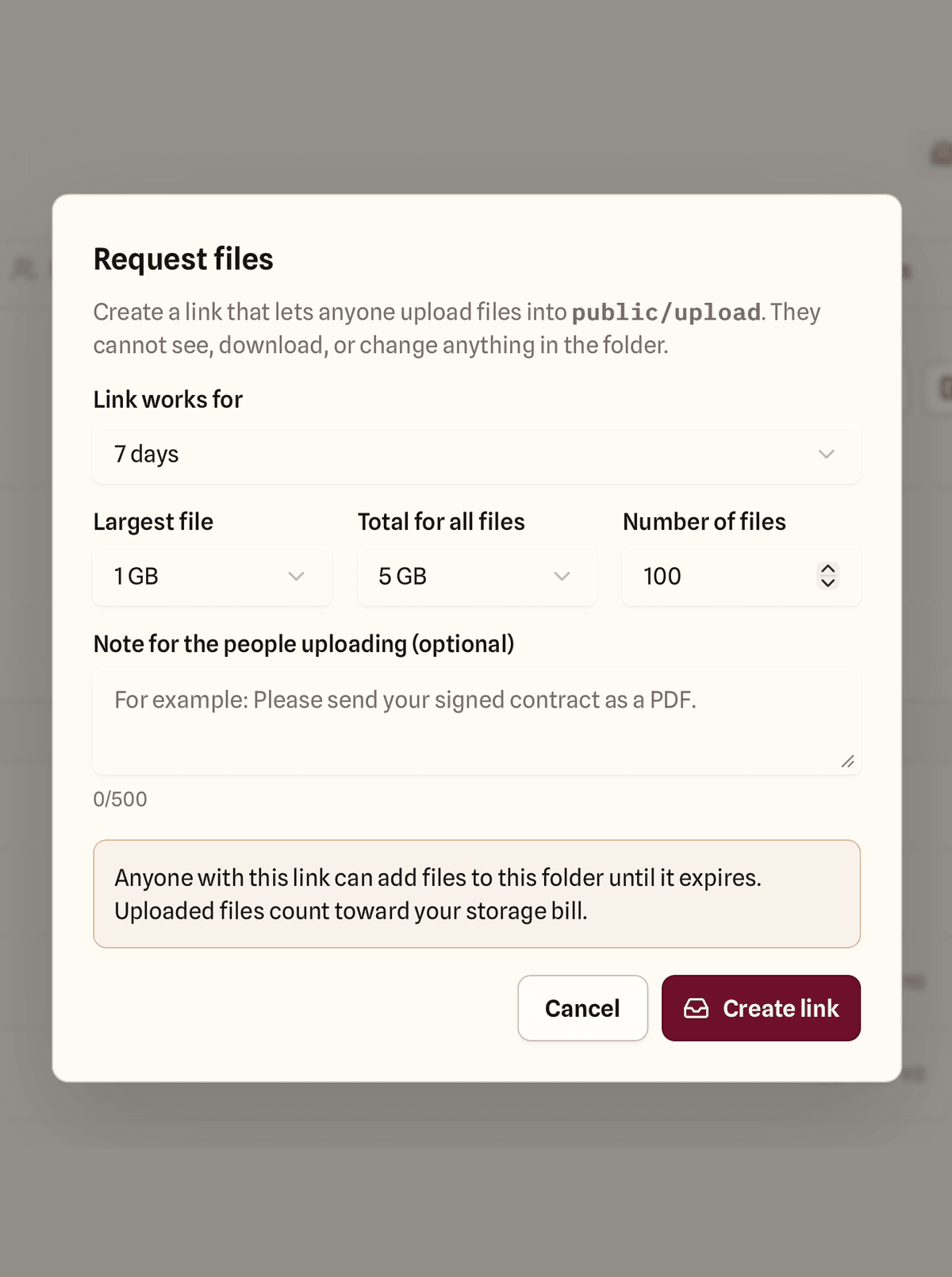 Request files dialog