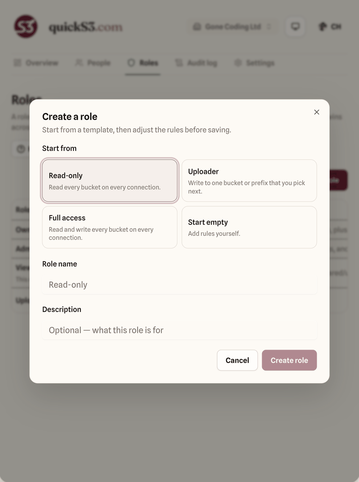 Role creation screen