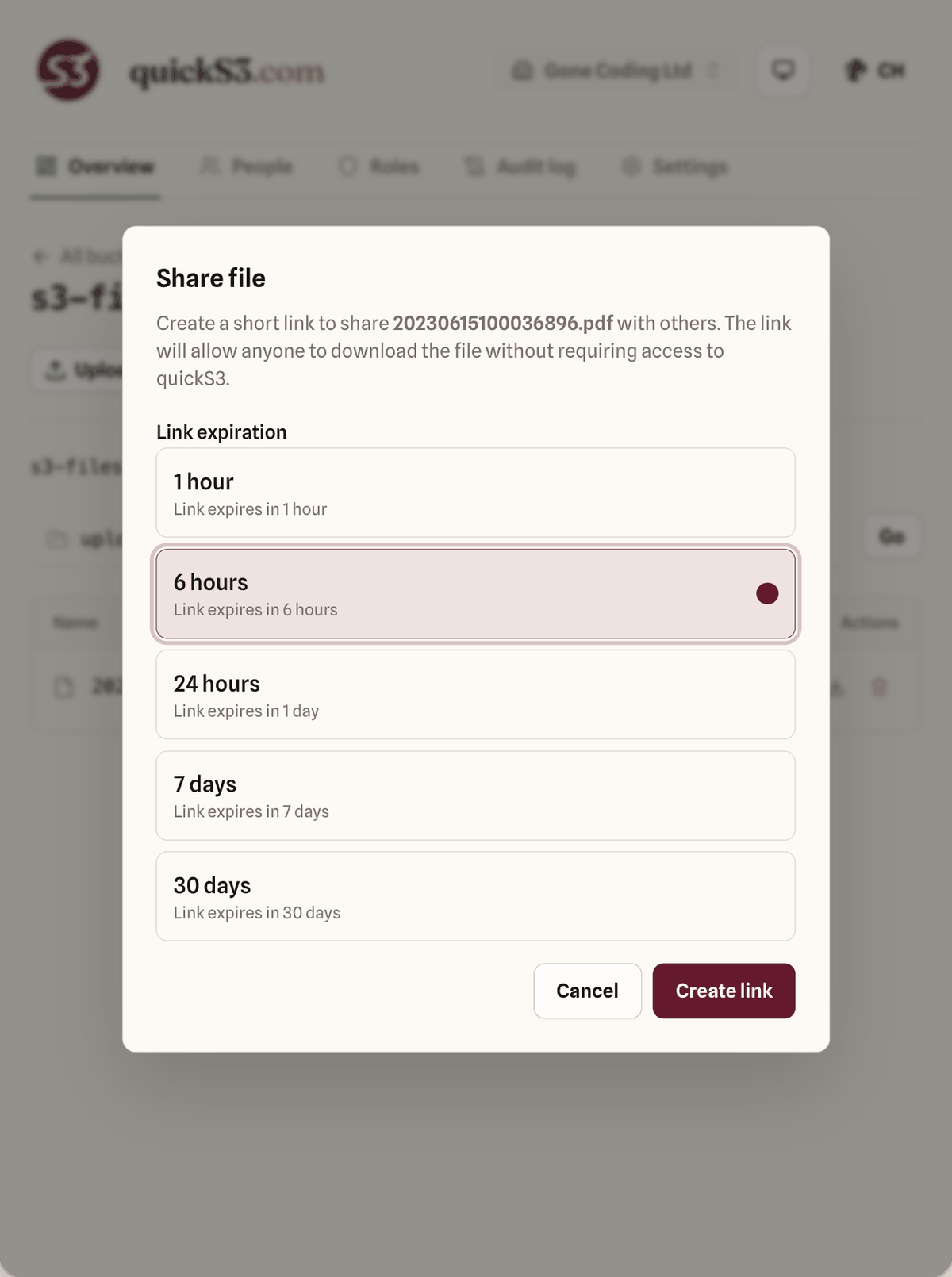 Share file dialog