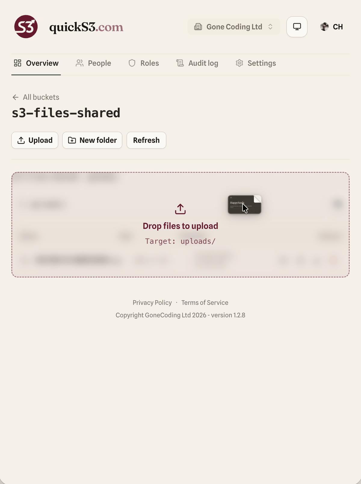 Drag and drop upload screen